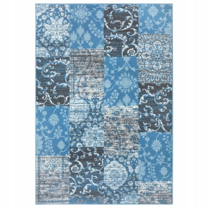 Dywan nowoczesny do salonu 120x170cm-HANSE HOME Gloria,niebiesko kremowy wzór patchwork z miękkim włosem