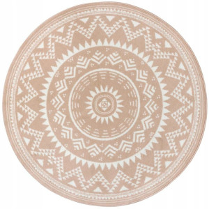 Dywan nowoczesny okrągły do salonu 200cm, beżowo kremowy wzór mandala -HANSE HOME