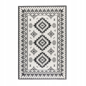 Dywan na taras 200x290cm -ELLE DECORATION GEMINI czarno kremowy dywan,dwustronny, zewnętrzno-wewnętrzny sznurkowy, płasko tkany