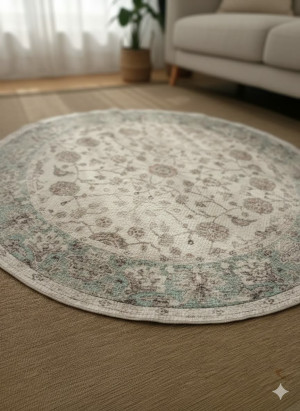 Dywan okrągły 160 cm TURKIYANA ANTIA – beż / zielony vintage, turecki