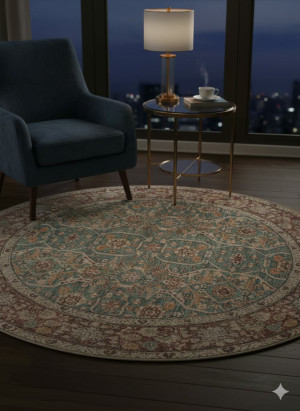 Dywan okrągły orientalny zielony / bordowy 160 cm – styl vintage