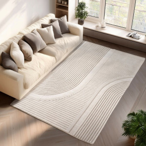 Dywan nowoczesny do salonbu160x230cm,kremowy wytłaczany 3d, miękki włosie