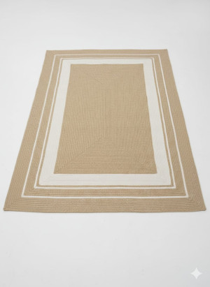 Dywan Juta 160x230 cm – Naturalny Beż z Białą Ramką, Styl Boho