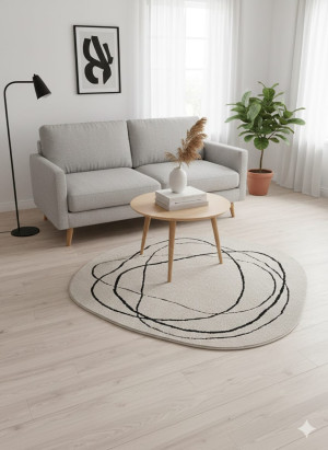 Dywan okrągły 133 cm beżowy z czarnym wzorem – nowoczesny