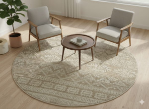 Dywan okrągły 120 cm beżowo-kremowy boho – Effero