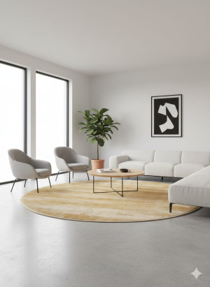 Dywan okrągły 120 cm musztardowy / złoty – Tara Carpet Galant