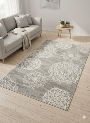 Dywan 91x150 cm szaro-kremowy mandala boho nowoczesny