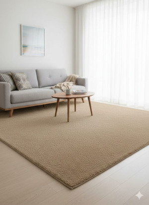 Dywan 300×300 cm – miękki beżowy, antypoślizgowy spód