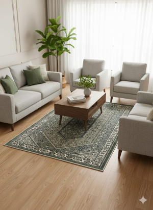 Dywan orientalny GRAMERCY zielono-szary 100×160 cm | elegancki wzór