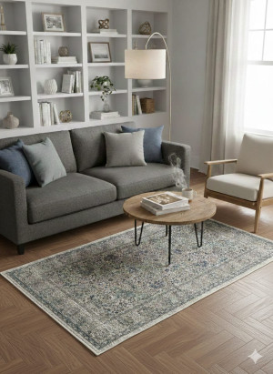 Dywan orientalny GRAMERCY kremowo-niebieski 100×160cm | elegancki wzór vintage