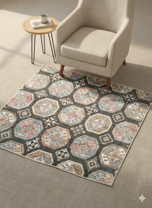 Dywan nowoczesny VALENTIS ANTIA antracytowy 100×100cm | orientalny wzór