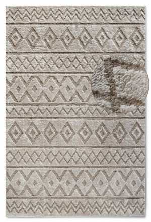 Dywan do salonu 160x235cm, ELLE DECOR Itinerance, wycinany wzór 3D, kolor beżowy