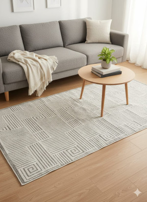 Dywan NEWTON kremowo-szary geometryczny 100×200 cm – nowoczesny, miękkie runo
