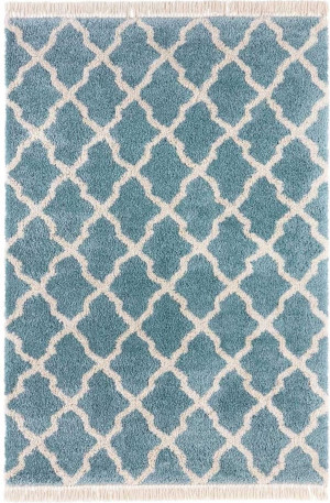 ,Turkusowo kremowy ywan do salonu Shaggy, marokański wzór, Mint Rugs Pearl 200x290 cm