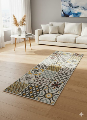 Dywan chodnik ORNICO 80x200 cm nowoczesny patchwork biało szaro żółty styl skandynawski