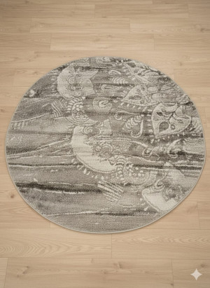 Dywan okrągły SOFT 150 cm szary jasny wzór vintage klasyczny elegancki