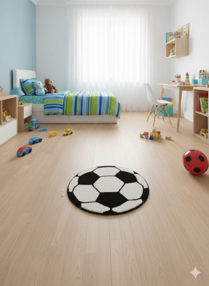 Dywan dziecięcy PIŁKA 80 cm okrągły – czarno-biały, miękki, antypoślizgowy