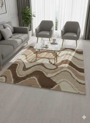 Dywan nowoczesny Ahenk City 160x220 cm beżowo-kremowy – miękki, falisty wzór