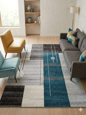 Dywan nowoczesny Ahenk Parma 160x220 cm szaro-niebieski – geometryczny wzór