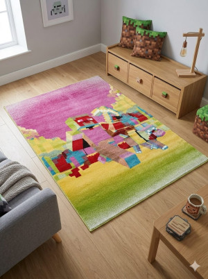 Dywan dziecięcy Minecraft 160x220 cm kolorowy – pikselowy wzór gamingowy