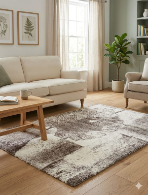 Dywan nowoczesny shaggy beżowo-brązowy 160x220 cm – miękki, abstrakcyjny wzór, elegancki do salonu