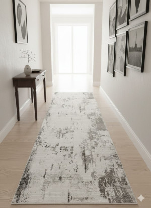 Chodnik nowoczesny beżowo-szary 80x250 cm – abstrakcyjny wzór, elegancki do korytarza