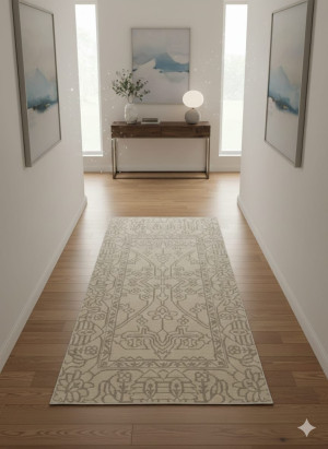 Dywan 100x200 cm beżowy kremowy klasyczny ornament Durlar Pearl 40746H