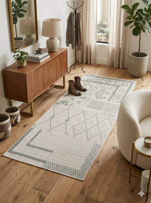Dywan 100x200 cm beżowo zielony patchwork nowoczesny Durlar Pearl 40746E