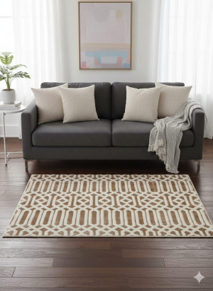 Dywan 100x100 cm beżowo-brązowy – geometryczny wzór, nowoczesny design Durkar