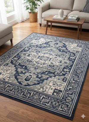 Dywan 240x270 cm granatowo-beżowy – klasyczny orientalny wzór