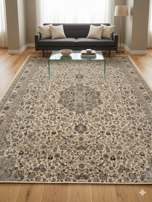 Dywan 240x330 cm kremowo-szary – klasyczny orientalny wzór, elegancki styl