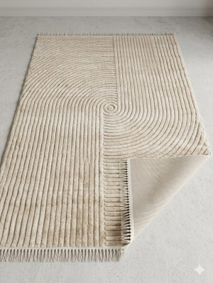 Dywan 220x320 cm kremowy Topkapi – geometryczny wzór 3D, miękki z frędzlami