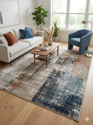 Dywan nowoczesny patchwork beż / granat / rudy 240x340 cm – styl loft / vintage