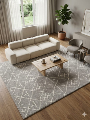Dywan nowoczesny szaro-beżowy 280x380 cm – elegancki marmur / vintage