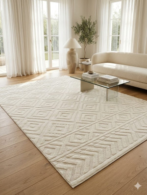 Dywan kremowy 280x380 cm – geometryczny wzór 3D | elegancki i miękki