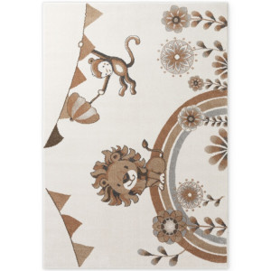 Dywan dziecięcy 120x170cm Villeroy & BOCH - beżowo kremowy, wesoły lew i małpka, z miękkim włosiem