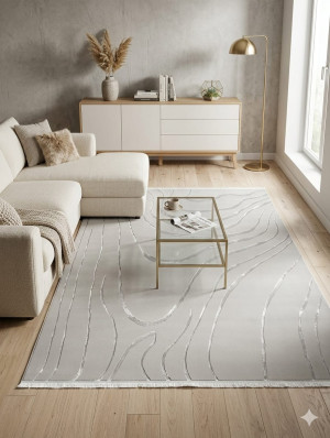 Dywan 195x270 cm beżowo-szary nowoczesny fale 3D – Angel X SETA Hali