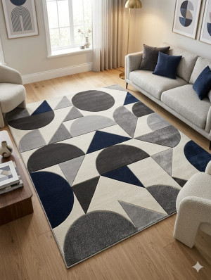Dywan nowoczesny geometryczny 235x280 cm – krem / szarość / granat