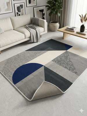 Dywan nowoczesny geometryczny szaro-niebieski 110x160 cm – styl modern, abstrakcyjny wzór