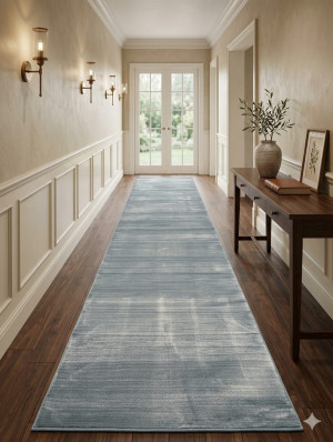 Chodnik dywanowy 80x330 cm szary / niebieski nowoczesny – długi, elegancki do przedpokoju