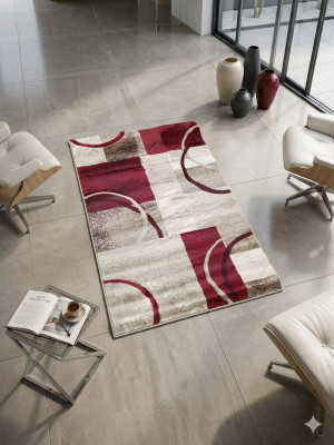 Dywan nowoczesny 77x115 cm beżowo-bordowy geometryczny – elegancki wzór