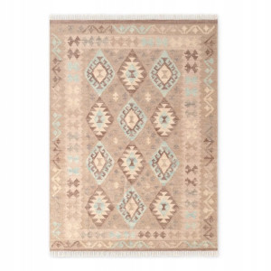 DYWAN wełniany do salonu 120x170cm-Hanse Home KAMAL Oasis, kolorowy wzór orientalny z frędzlami