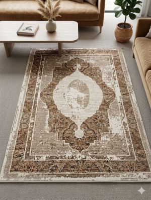 Dywan vintage 160x230 cm beżowo-brązowy orientalny miękki PLATINUM SETA hali