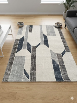 Dywan nowoczesny 160x230 cm kremowo szary geometryczny VIERA ULTRA SETA hali salon loft