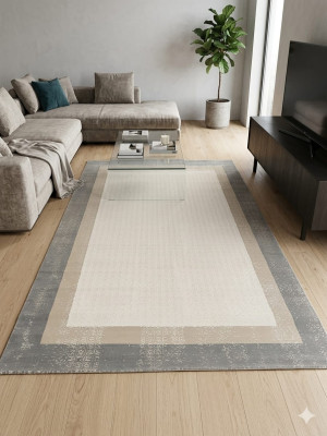 Dywan 160x230 cm kremowo-szary ramka nowoczesny SETA EXCLUSIVE salon