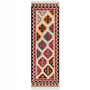 CHODNIK wełniany 60x190cmcm-Hanse Home KAMAL ZARA, kolorowy wzór orientalny z frędzlami