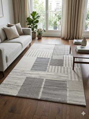 Dywan 160x230 cm kremowo-szary geometryczny nowoczesny VIERA LOW SETA