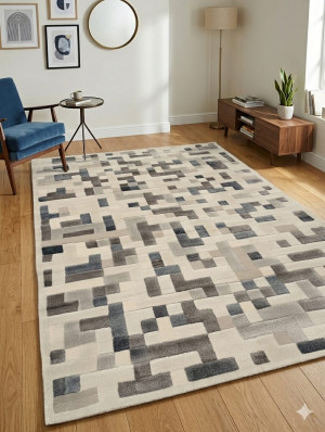 Dywan nowoczesny geometryczny 160x230 – krem / szary
