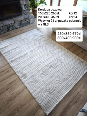 Dywan beżowy nowoczesny do salonu 250x350cm, tłoczenia 3d, miękki włos