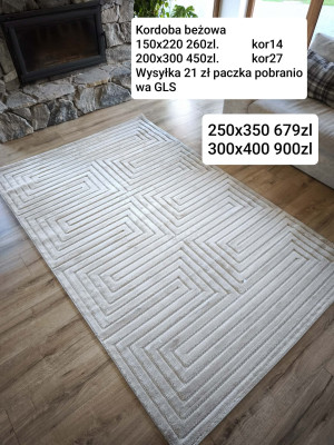 Dywan beżowy nowoczesny do salonu 250x350cm, tłoczenia 3d, miękki włos